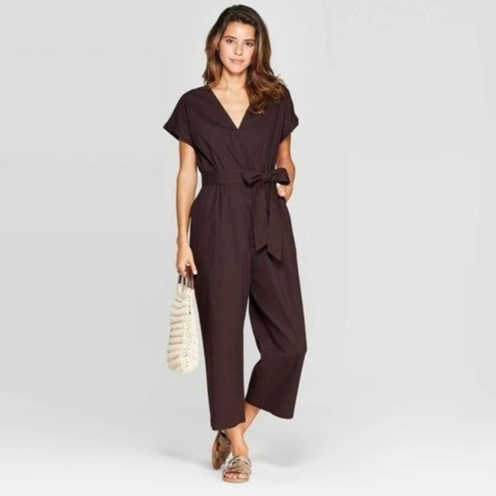 Brown/Wine v-neck Jumpsuit - Picture 6 of 6